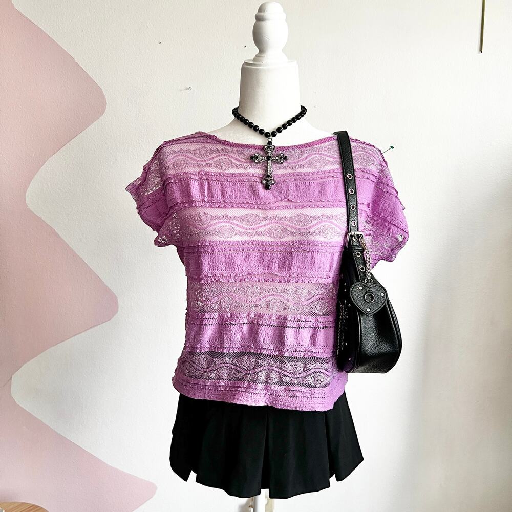 Lavender Lace Mesh Top, Coquette, Y2K, Soft Girl, Angelcore,‎ Dollcore, Small